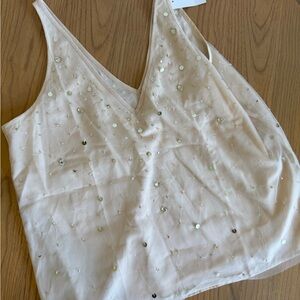 LOFT Cream Sequin Camisole Top